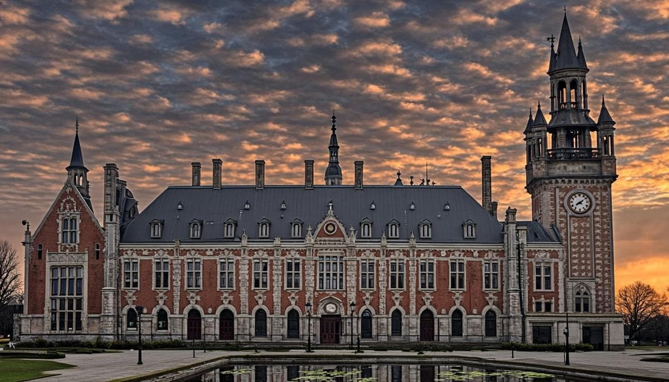 The Peace Palace (Vredespaleis) in The Hague — seat of international justice, photographed at golden hour